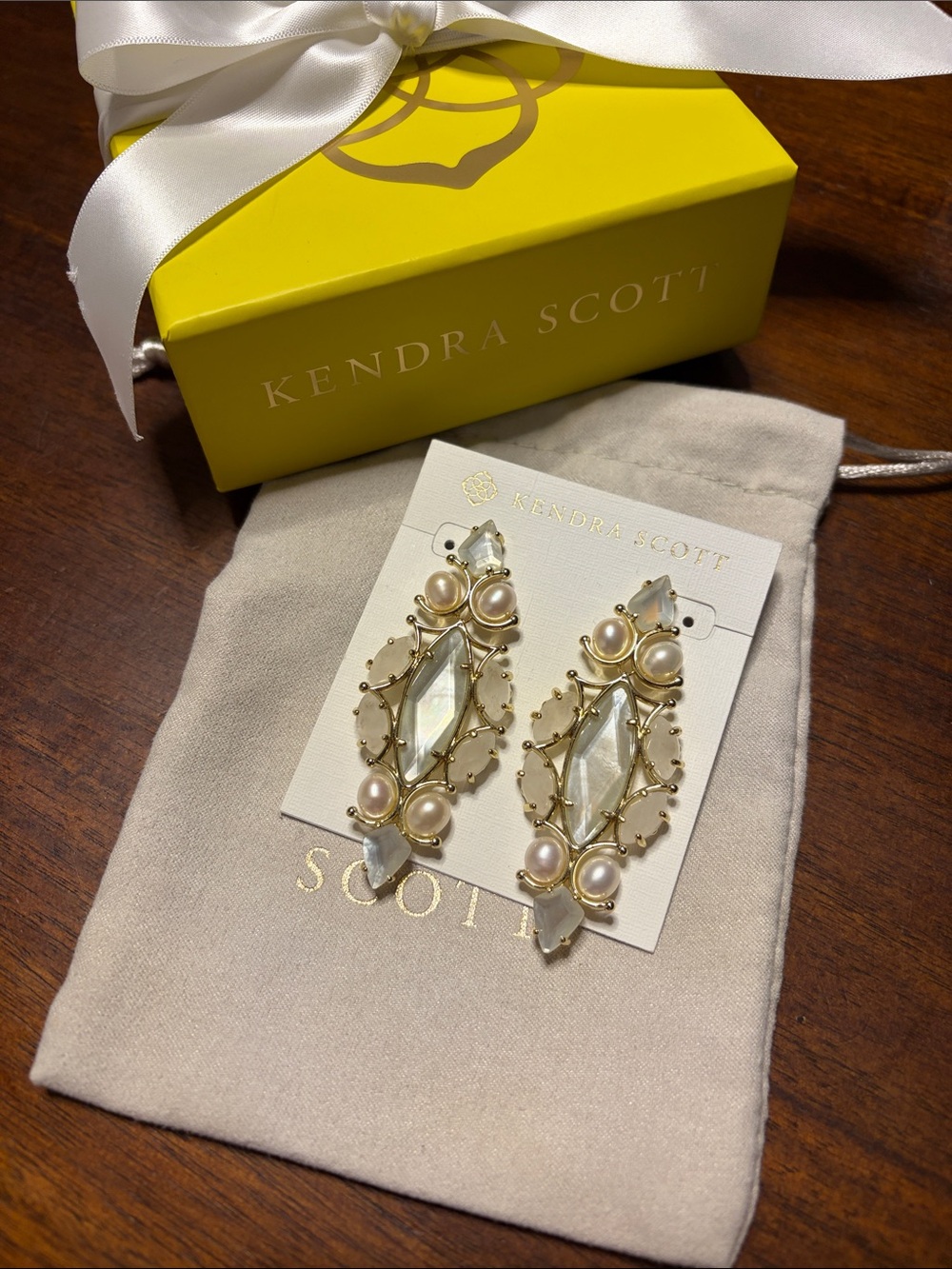 Kendra Scott Genevieve statement earrings in gold and ivory pearl